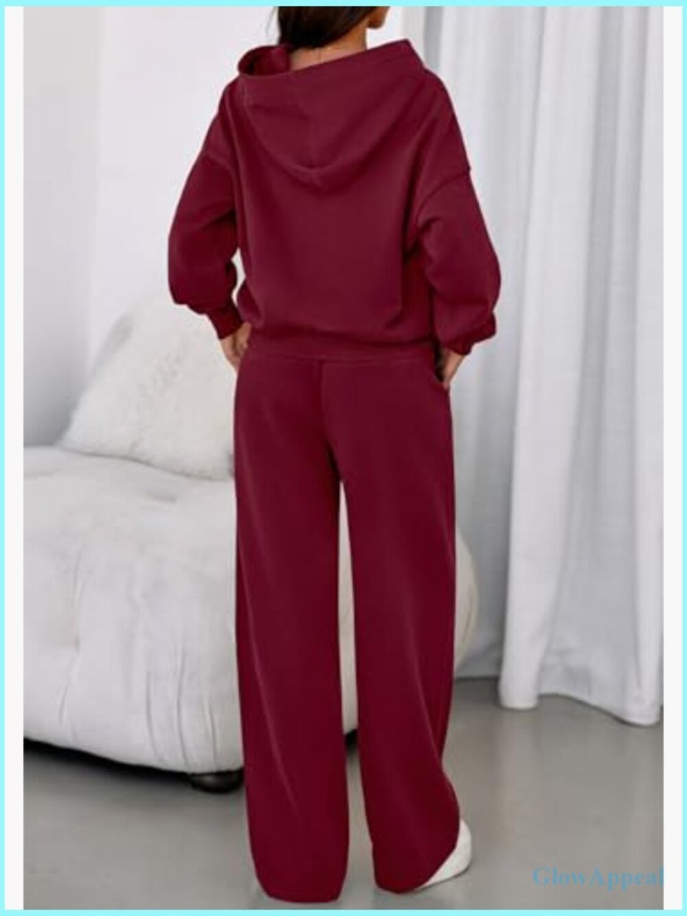 Women's 2 Piece Sweatsuit Set Hoodie and Wide Leg Pants with Pockets - Picture 4 of 7